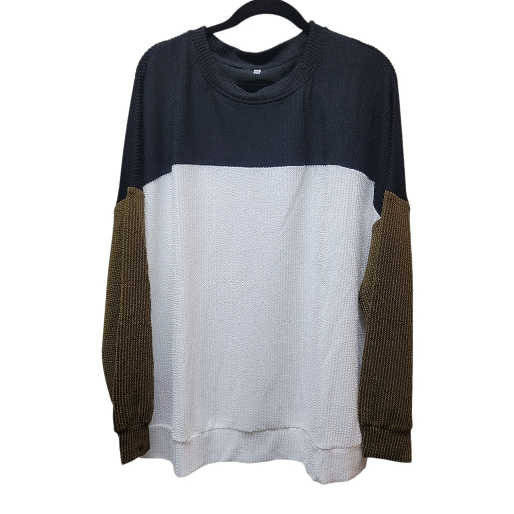 Color Block Long Sleeve Crewneck Knitted Pullover Drop Shoulder Top - NWOT - Picture 3 of 3